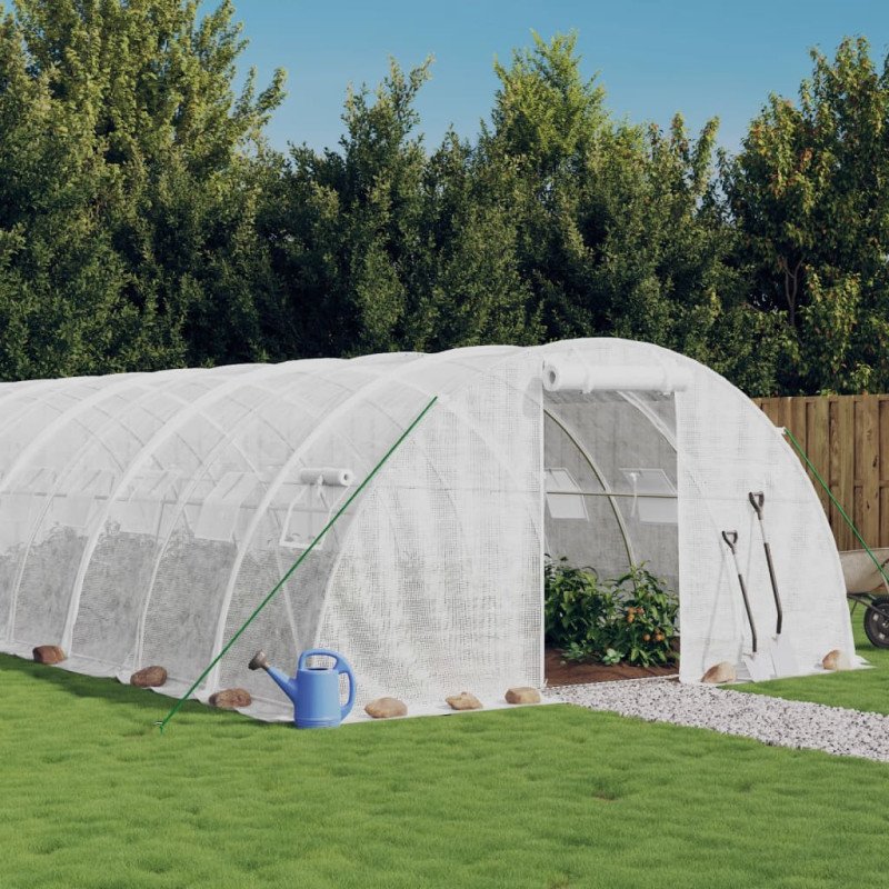 vidaXL Fóliovník s oceľovým rámom biely 32 m² 8x4x2 m