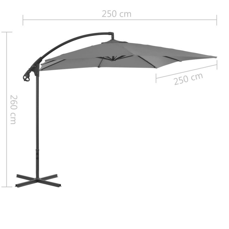 vidaXL Závesný slnečník s oceľovou tyčou 250x250 cm antracitový