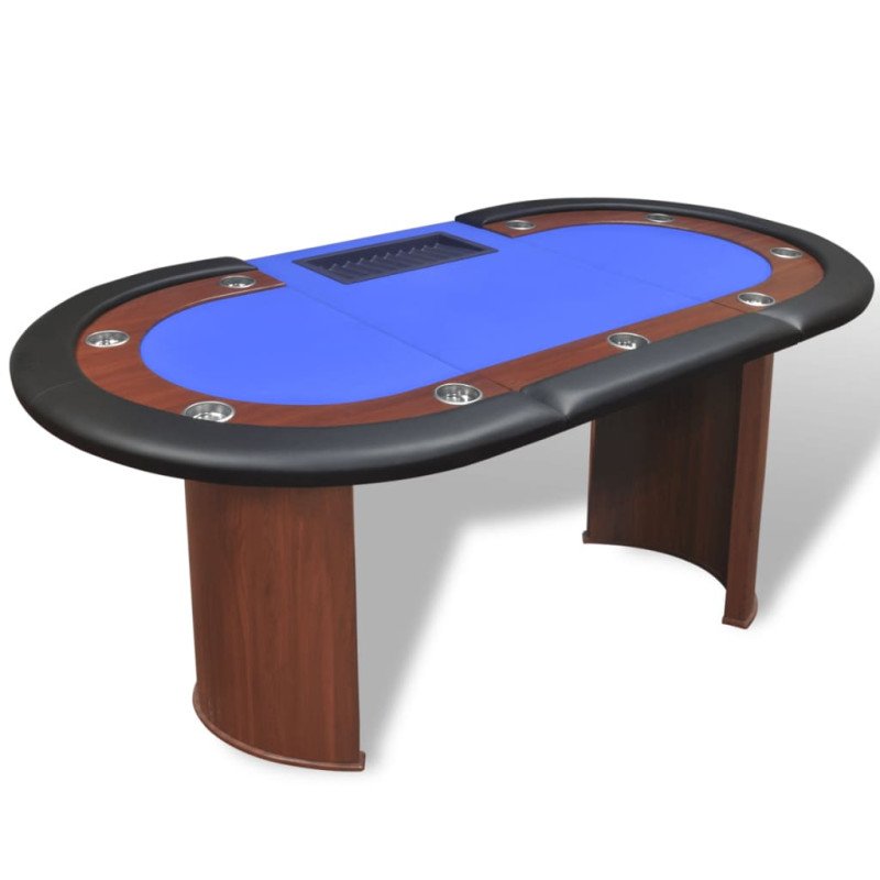 vidaXL Pokerový stôl pre 10, zóna pre dílera, držiak na žetóny, modrý 