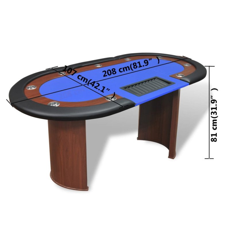vidaXL Pokerový stôl pre 10, zóna pre dílera, držiak na žetóny, modrý 