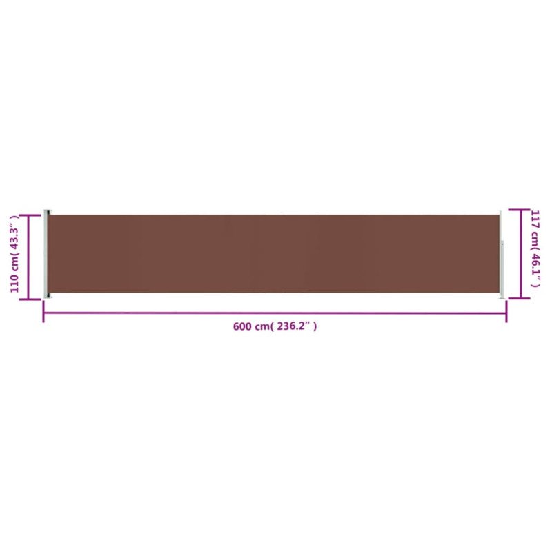 vidaXL Zaťahovacia bočná markíza na terasu 117x600 cm hnedá