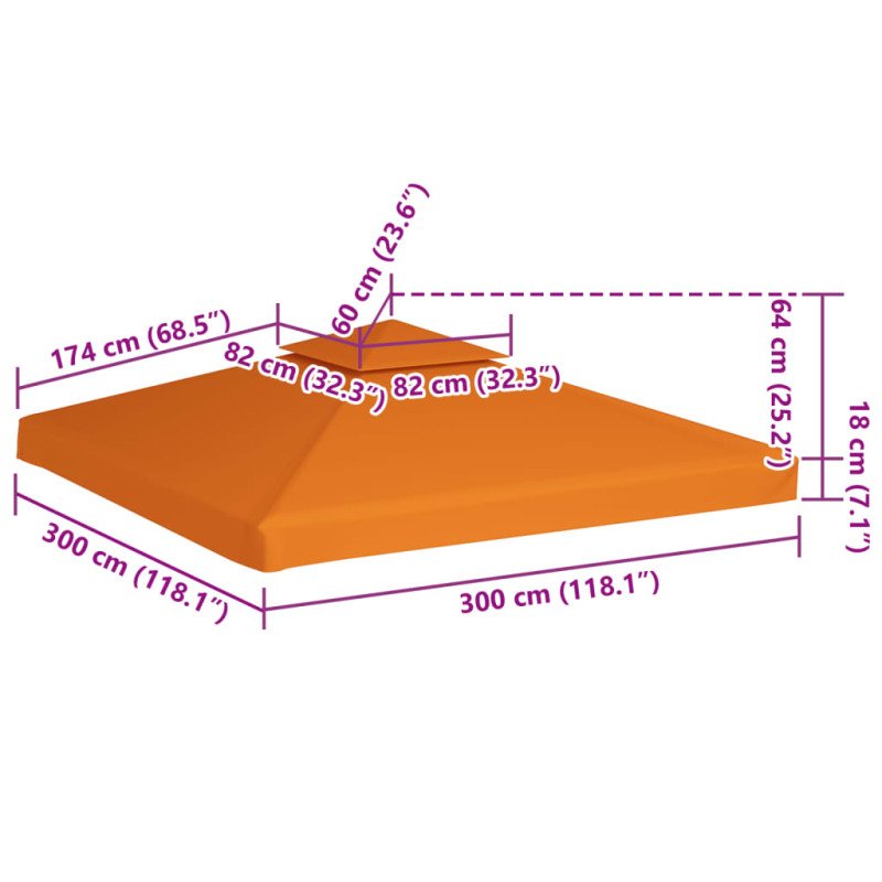 vidaXL Náhradná strieška na altánok 310 g/m², oranžová 3x3 m