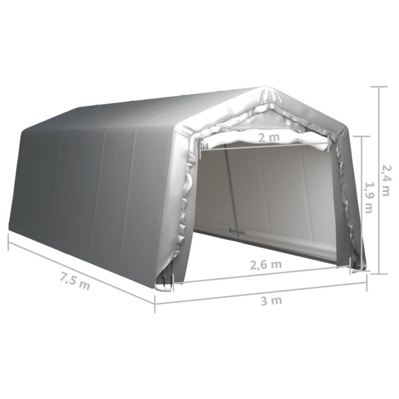 vidaXL Úložný stan 370x750 cm oceľový sivý  