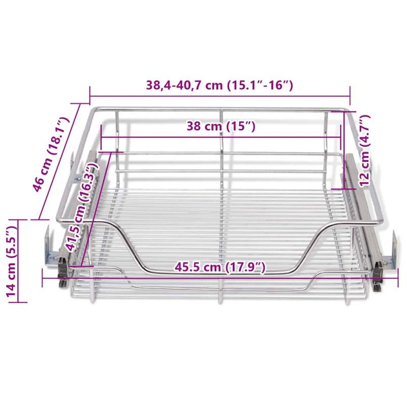 vidaXL Výsuvné drôtené košíky 2 ks strieborné 500 mm