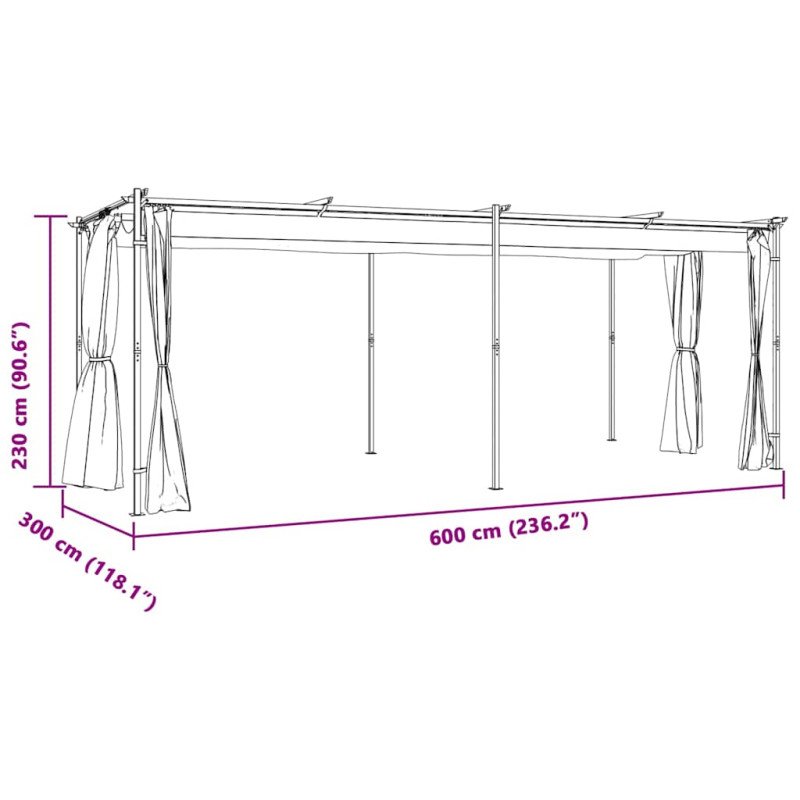 vidaXL Altánok so závesmi 6x3 m sivohnedý oceľ
