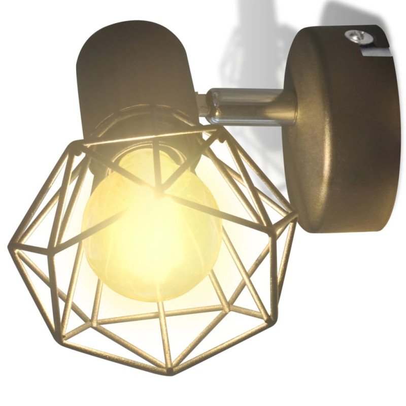 2 čierne nástenné lampy s LED žiarovkou, industriálny štýl, drôtené