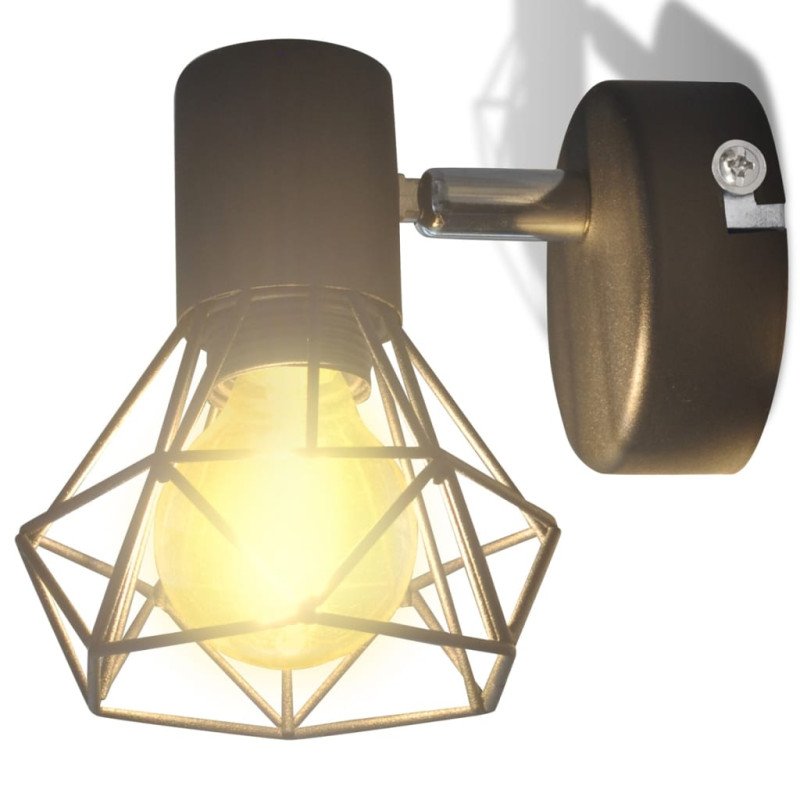 2 čierne nástenné lampy s LED žiarovkou, industriálny štýl, drôtené