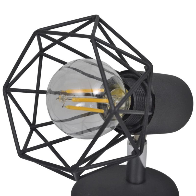 2 čierne nástenné lampy s LED žiarovkou, industriálny štýl, drôtené