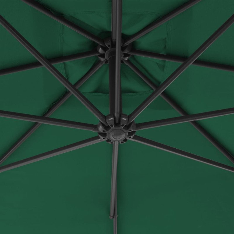 vidaXL Závesný slnečník s oceľovou tyčou 250x250 cm zelený
