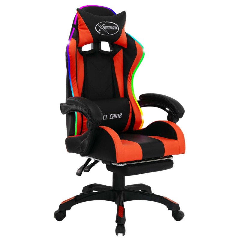 vidaXL Herná stolička s RGB LED svetlami oranžovo-čierna umelá koža