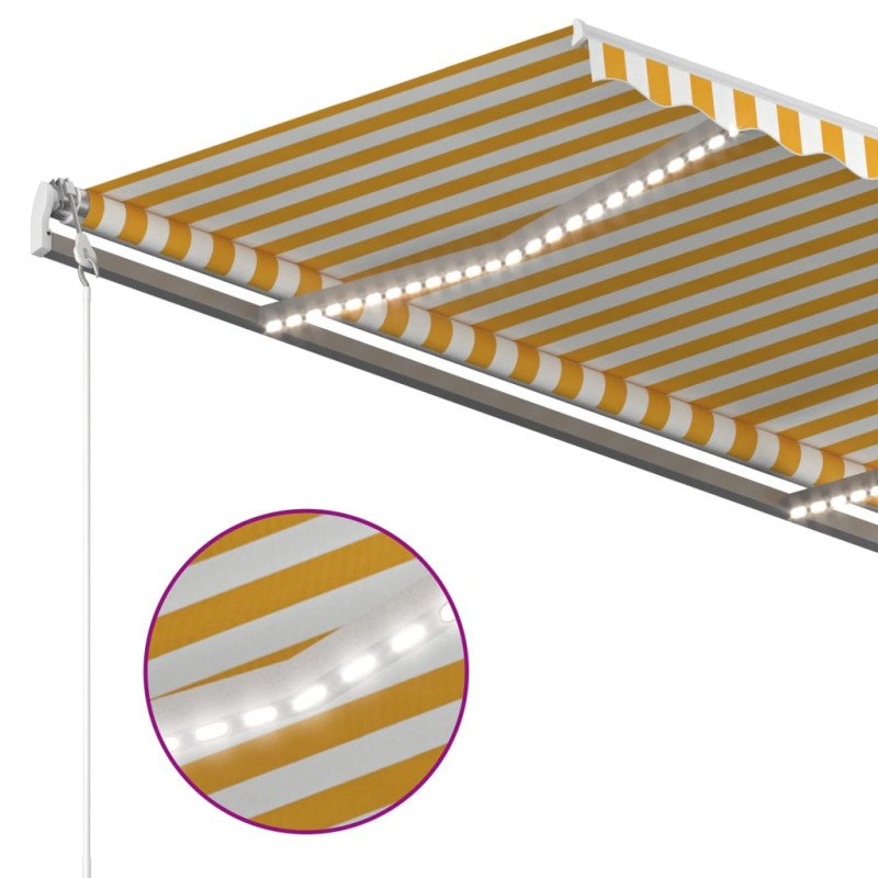 vidaXL Ručne zaťahovacia markíza s LED 4x3,5 cm žltá a biela