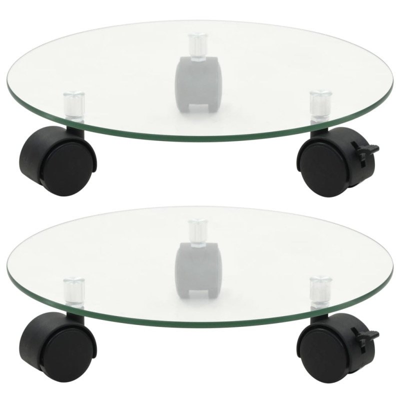 vidaXL Podstavec pod kvetináč na kolieskach 2 ks 25 cm okrúhly sklený