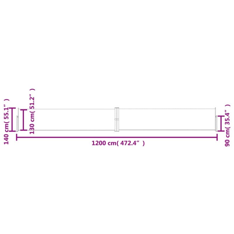 vidaXL Zaťahovacia bočná markíza na terasu 140x1200 cm, hnedá