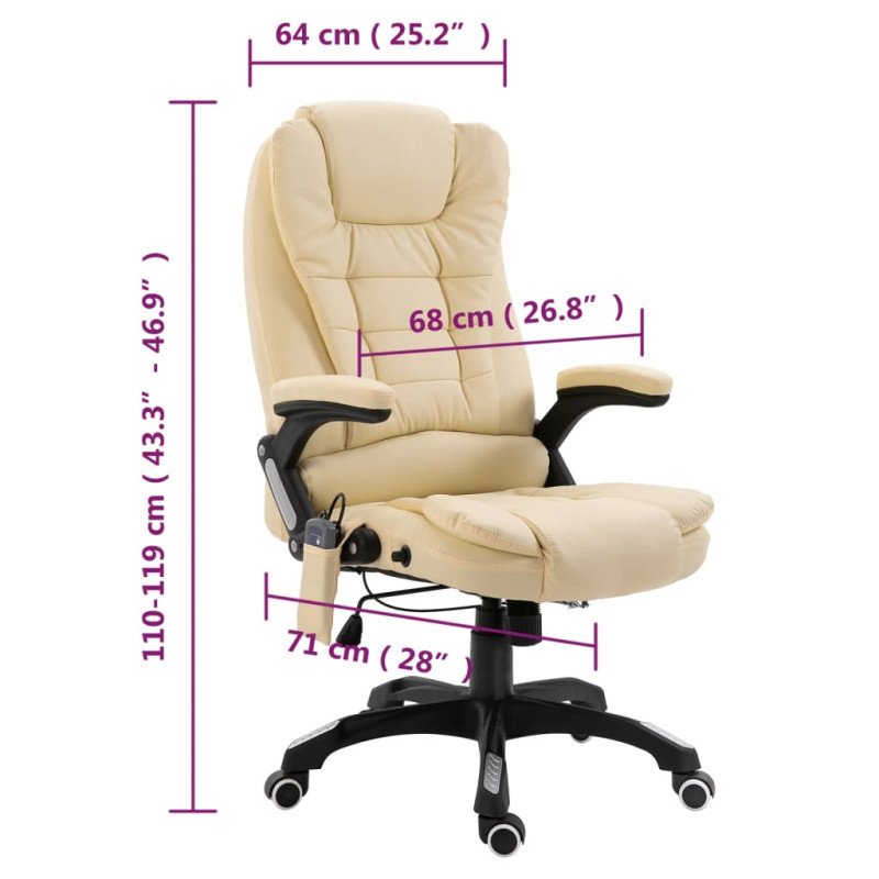 vidaXL Masážne kancelárske kreslo krémové umelá koža