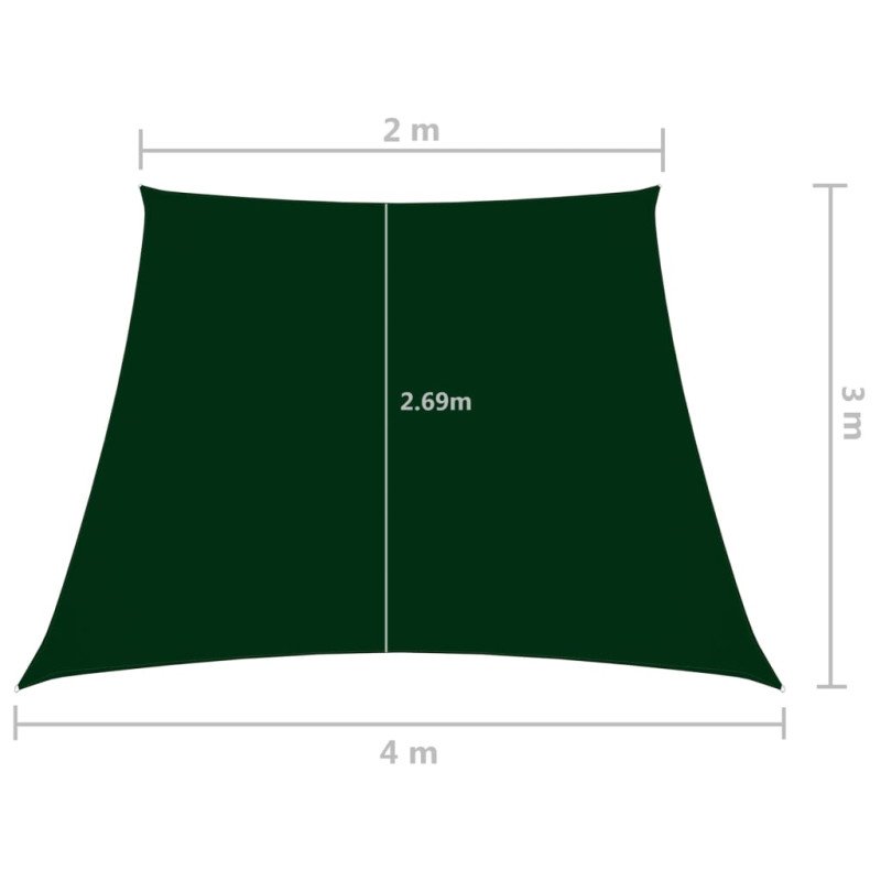 vidaXL Tieniaca plachta, oxford, lichobežníková 2/4x3 m, tmavozelená