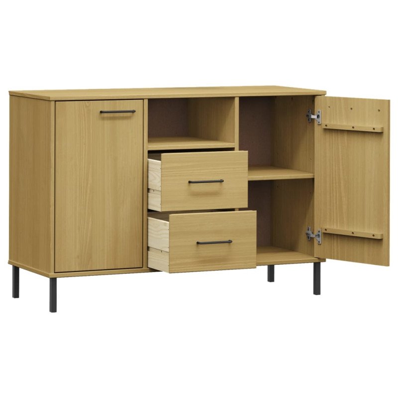 vidaXL Komoda s kovovými nohami hnedá 113x40x77 cm masívne drevo OSLO