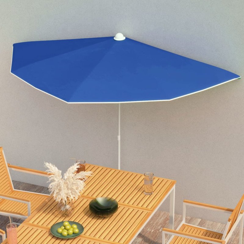vidaXL Polkruhový záhradný slnečník s tyčou 180x90 cm, azúrový