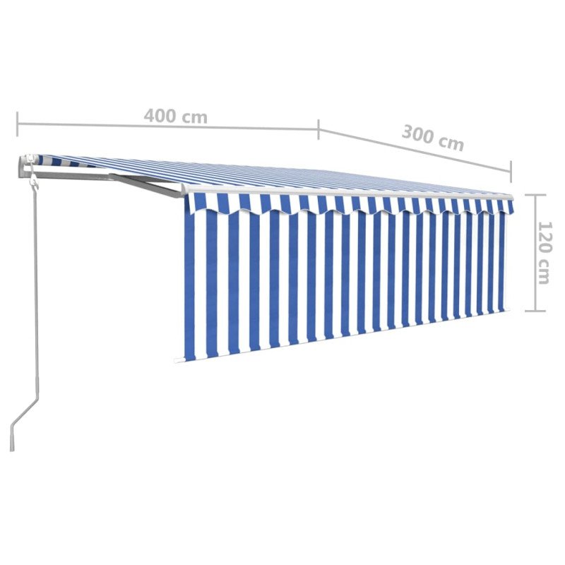 vidaXL Automatická markíza s tienidlom 4x3m modro-biela 