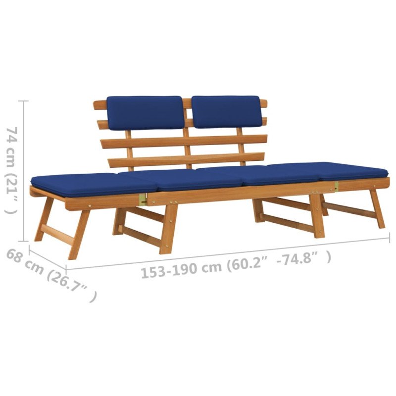 vidaXL Záhradná lavička s podložkami 2-v-1 190 cm, akáciový masív