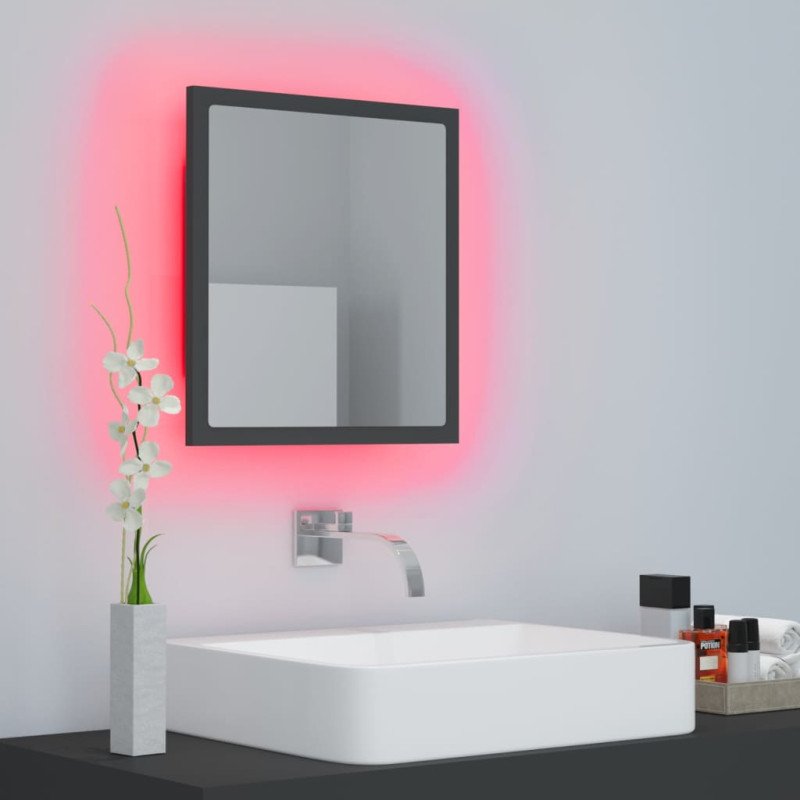 vidaXL Kúpeľňové zrkadlo s LED, sivé 40x8,5x37 cm, akryl