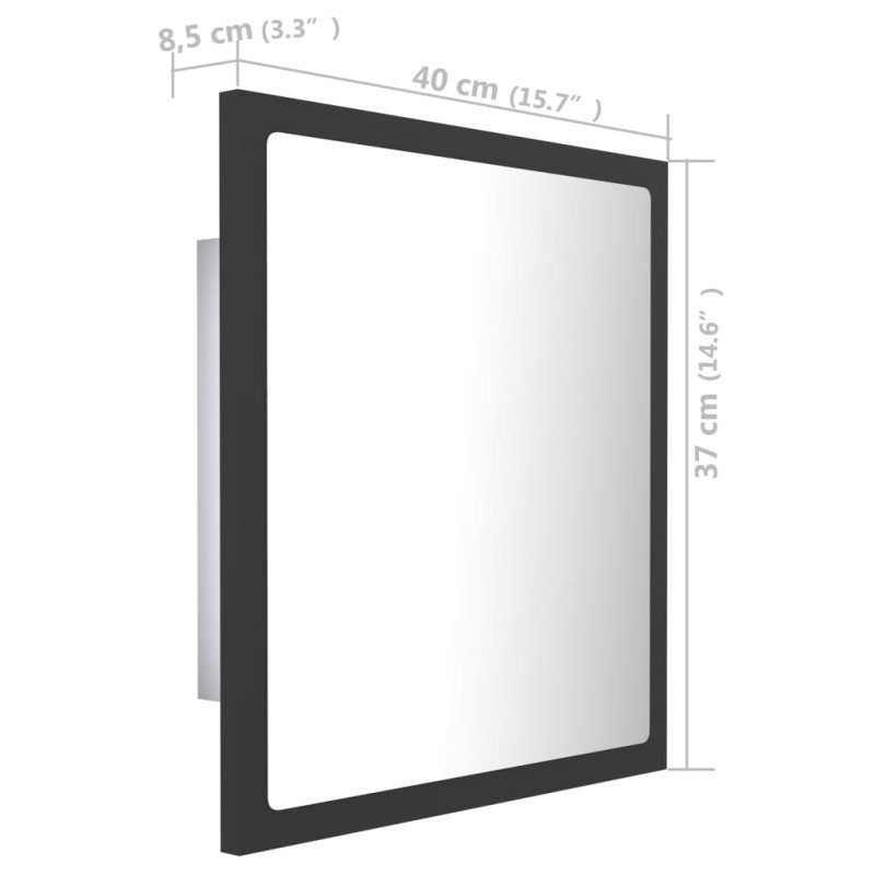 vidaXL Kúpeľňové zrkadlo s LED, sivé 40x8,5x37 cm, akryl