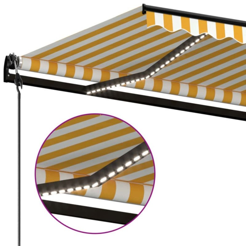 vidaXL Automatická markíza, LED a senzor vetra 500x300 cm, žltá/biela