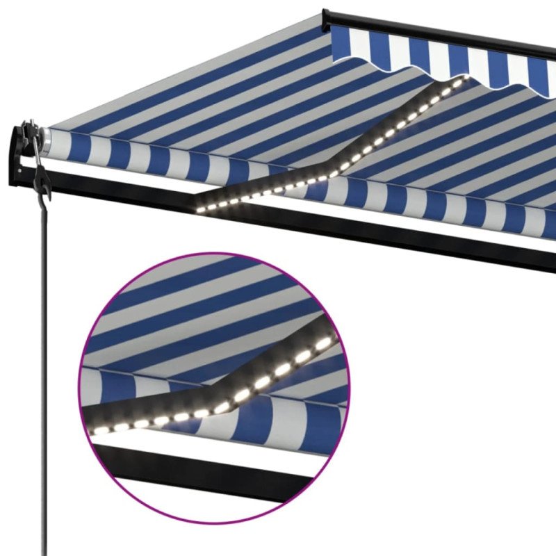 vidaXL Automatická markíza, LED a senzor vetra 400x350 cm, modrá/biela