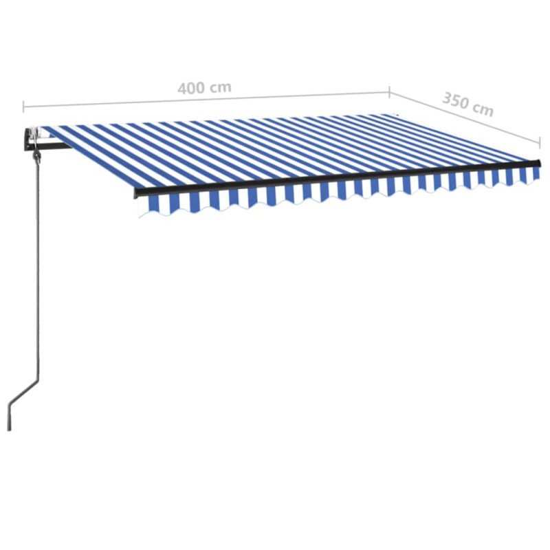 vidaXL Automatická markíza, LED a senzor vetra 400x350 cm, modrá/biela