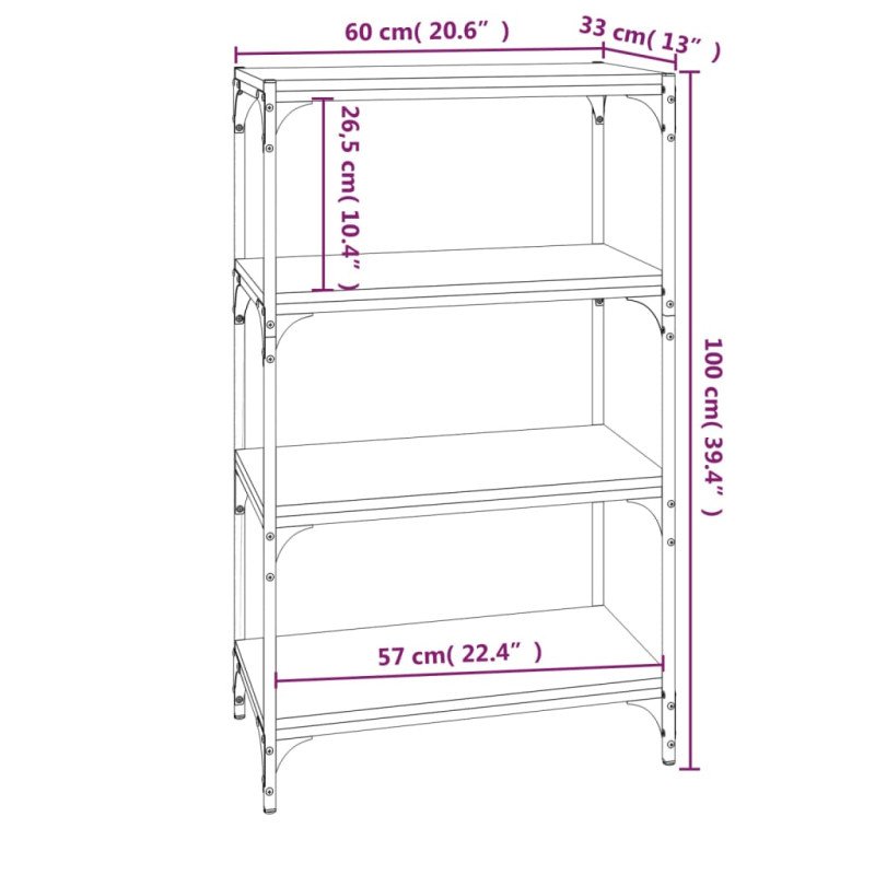 vidaXL Knižnica dymový dub 60x33x100 cm spracované drevo