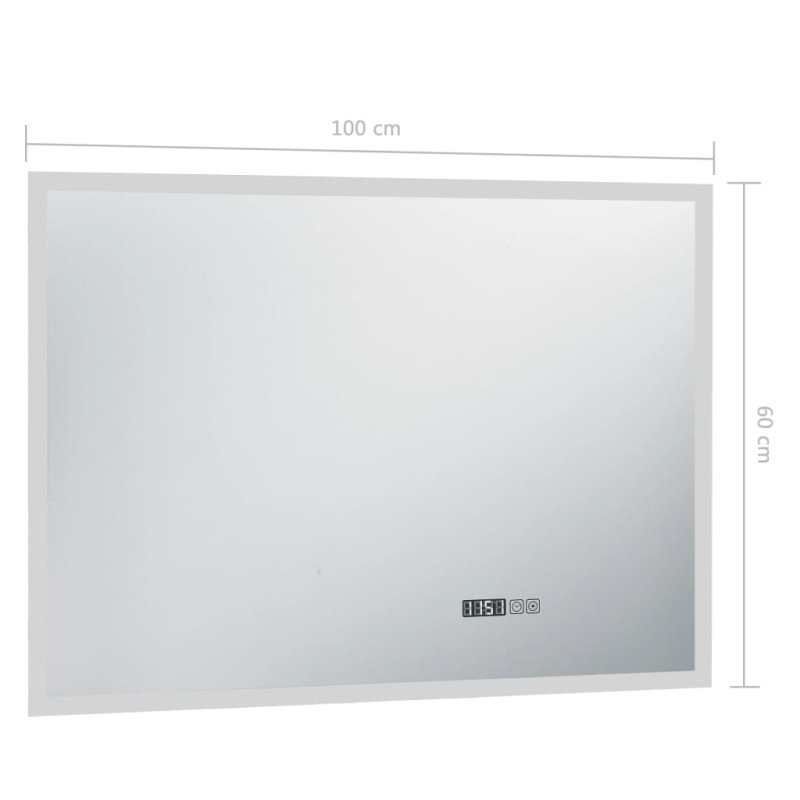 vidaXL Kúpeľňové LED zrkadlo, dotykový snímač+zobrazenie času 100x60cm