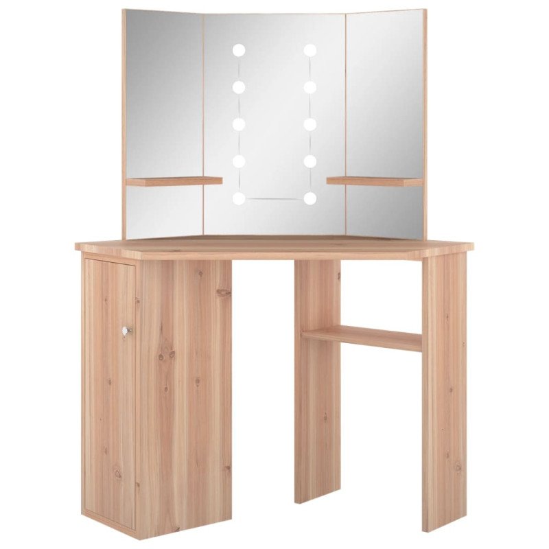 vidaXL Rohový toaletný stolík s LED dubový 111x54x141,5 cm