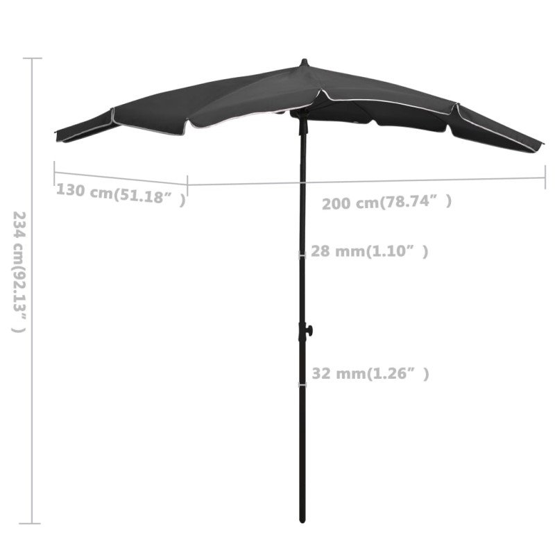 vidaXL Záhradný slnečník s tyčou 200x130 cm antracitový