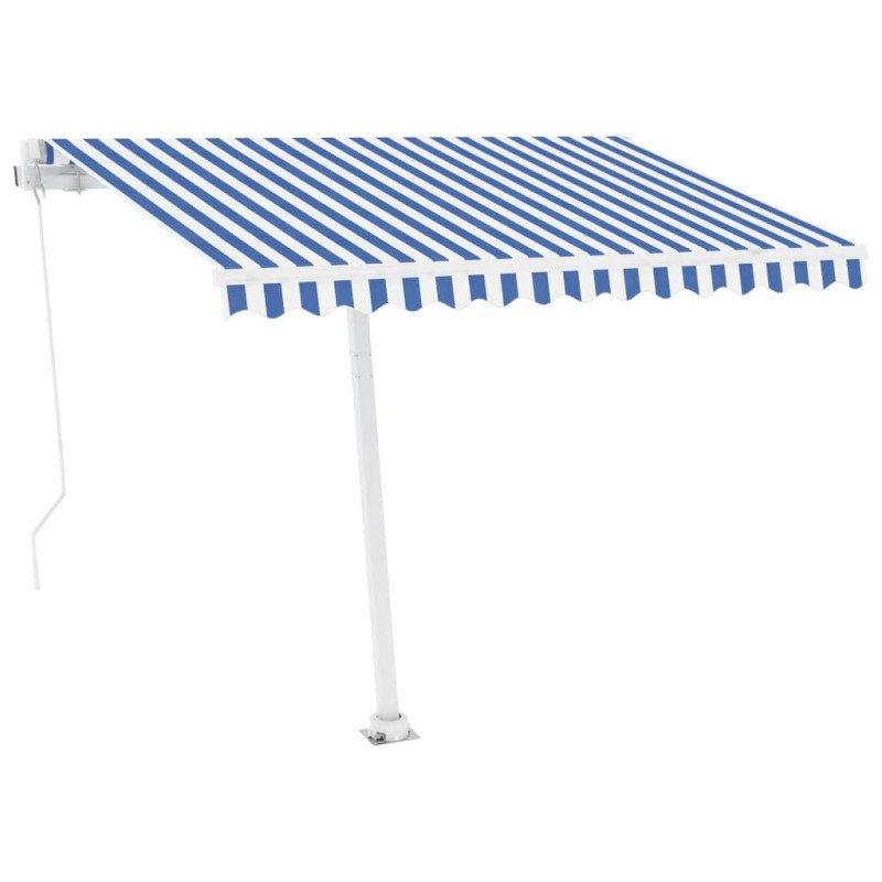 vidaXL Voľne stojaca ručne zaťahovacia markíza 300x250 cm, modro biela