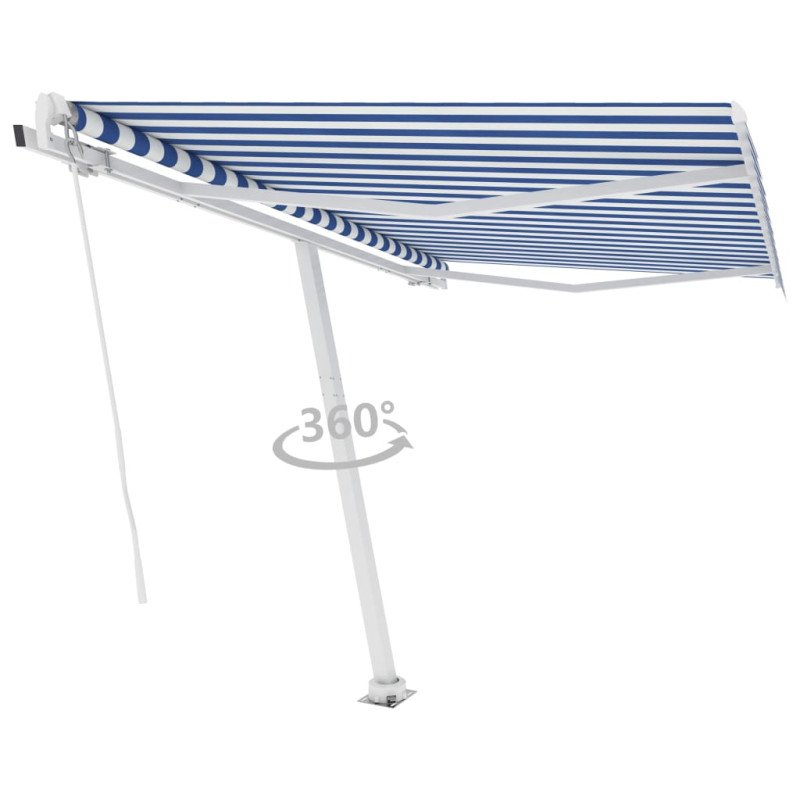 vidaXL Voľne stojaca ručne zaťahovacia markíza 300x250 cm, modro biela