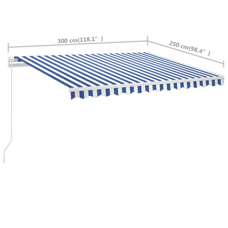 vidaXL Voľne stojaca ručne zaťahovacia markíza 300x250 cm, modro biela
