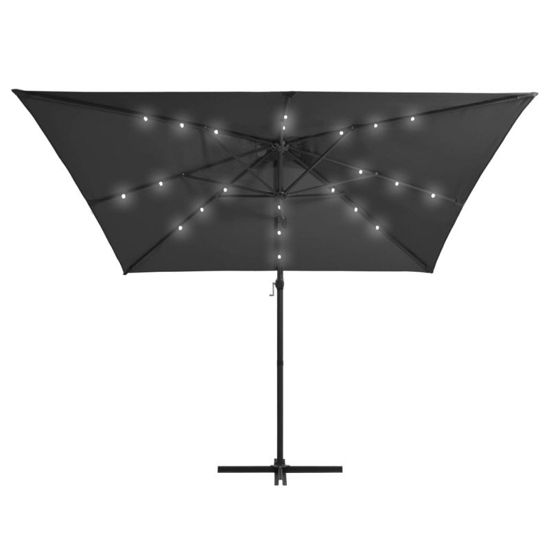 vidaXL Závesný slnečník s LED a oceľovou tyčou 250x250 cm, antracitový