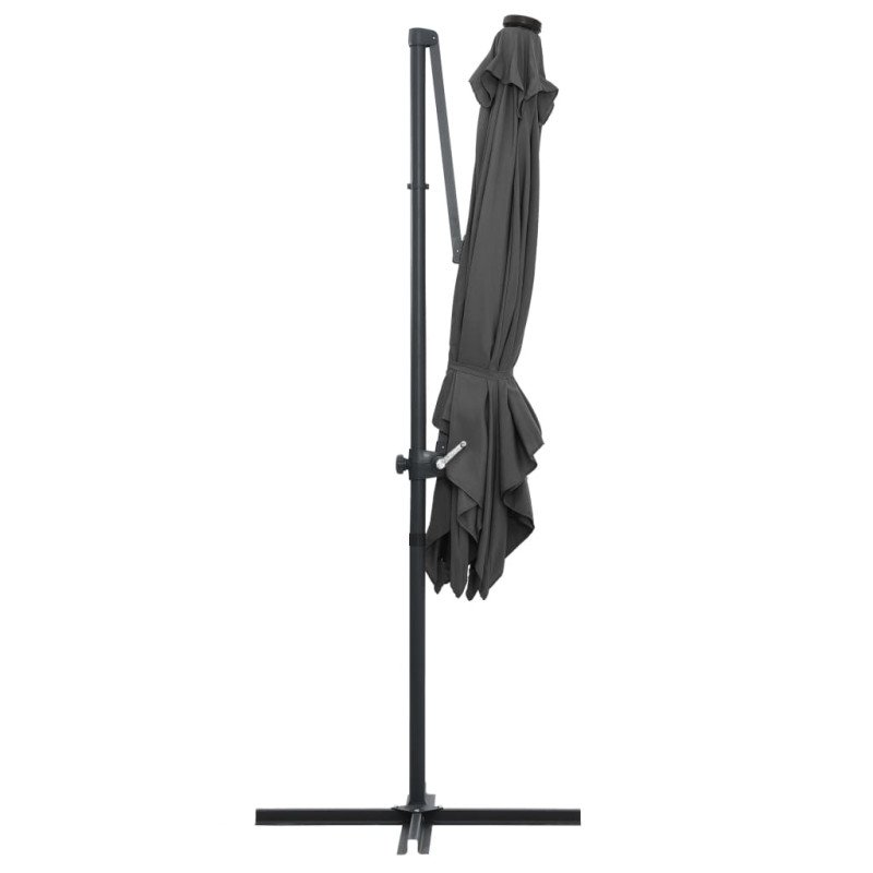 vidaXL Závesný slnečník s LED a oceľovou tyčou 250x250 cm, antracitový