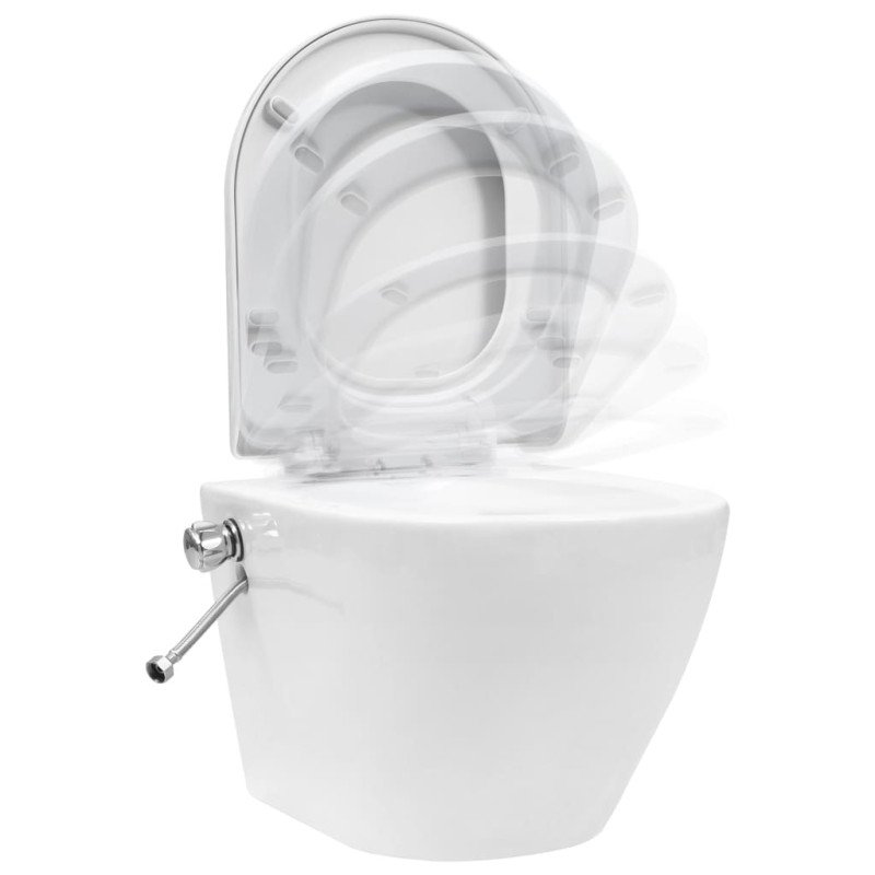vidaXL Závesné bezokrajové WC s funkciou bidetu biele keramické