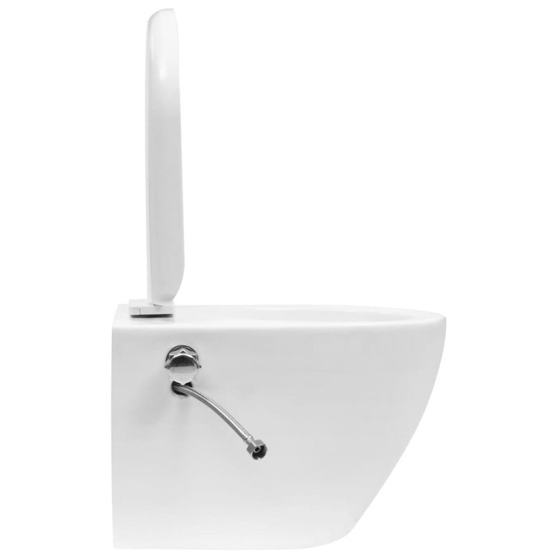 vidaXL Závesné bezokrajové WC s funkciou bidetu biele keramické