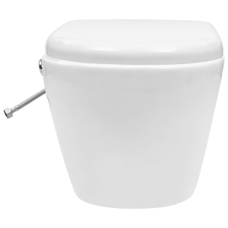vidaXL Závesné bezokrajové WC s funkciou bidetu biele keramické