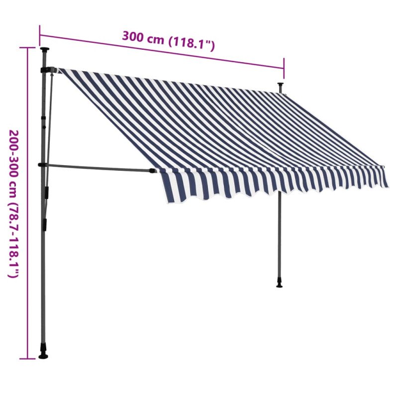 vidaXL Ručne zaťahovacia markíza s LED 300 cm, modro biela