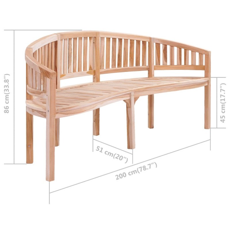 vidaXL Lavička v tvare banánu 200 cm tíkový masív