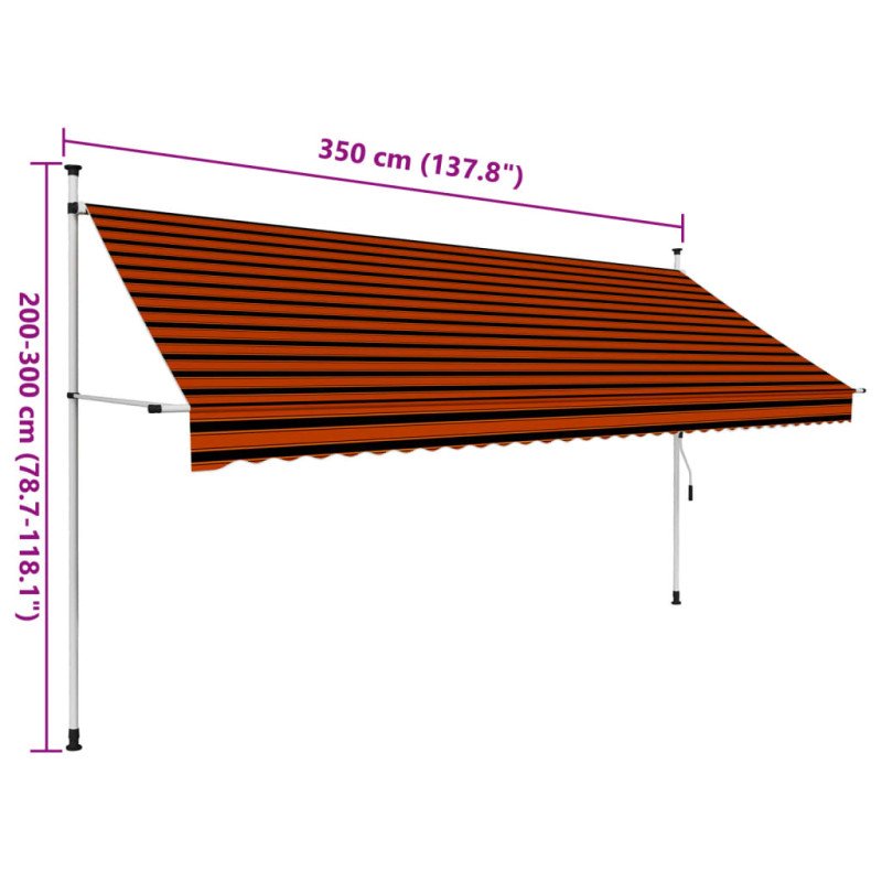 vidaXL Ručne zaťahovacia markíza 350 cm oranžová a hnedá