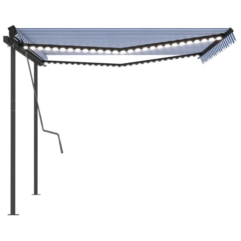 vidaXL Automatická markíza, LED a senzor vetra 4,5x3 m, modrá/biela