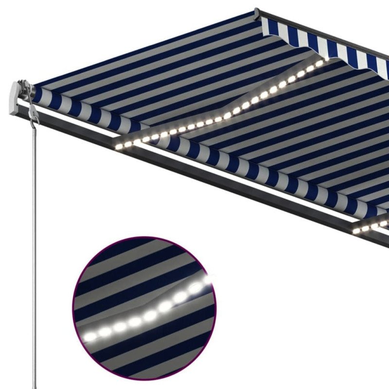 vidaXL Automatická markíza, LED a senzor vetra 4,5x3 m, modrá/biela