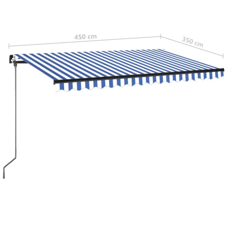 vidaXL Ručne zaťahovacia markíza s LED 450x350 cm modrá a biela