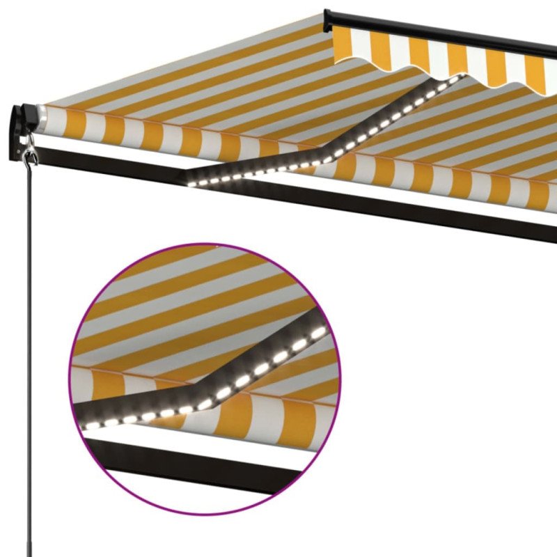 vidaXL Ručne zaťahovacia markíza s LED 450x350 cm žltá a biela