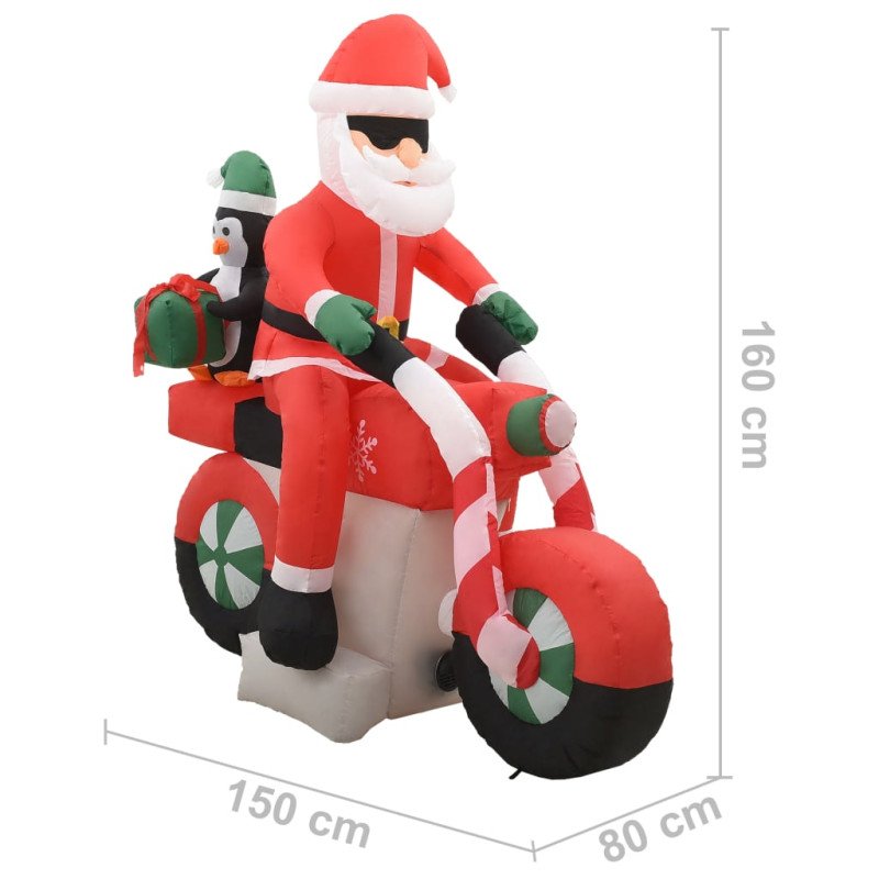 vidaXL Vianočný nafukovací Santa Claus na motorke s LED IP44 160 cm
