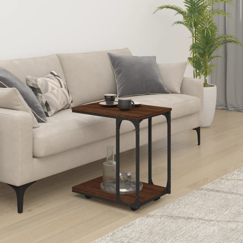 vidaXL Bočný stolík s kolieskami hnedý dub 50x35x55,5 cm sprac. drevo