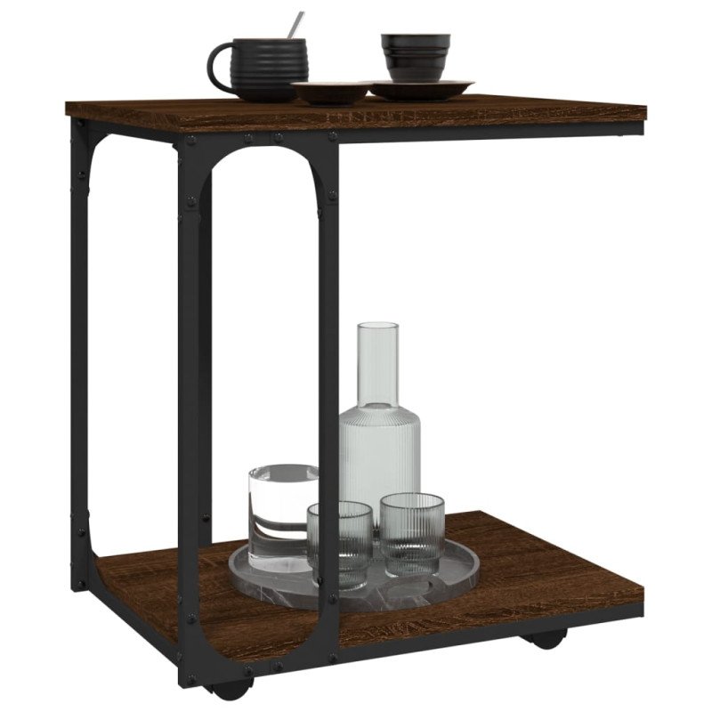 vidaXL Bočný stolík s kolieskami hnedý dub 50x35x55,5 cm sprac. drevo